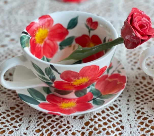 Handmade ceramic camellia cup