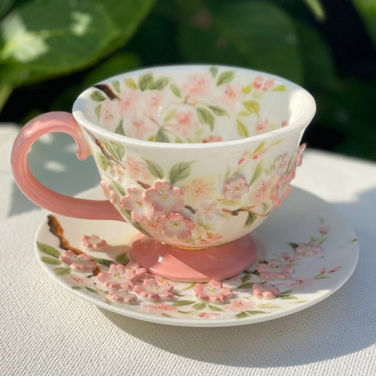 Handmade ceramic cherry blossom cup