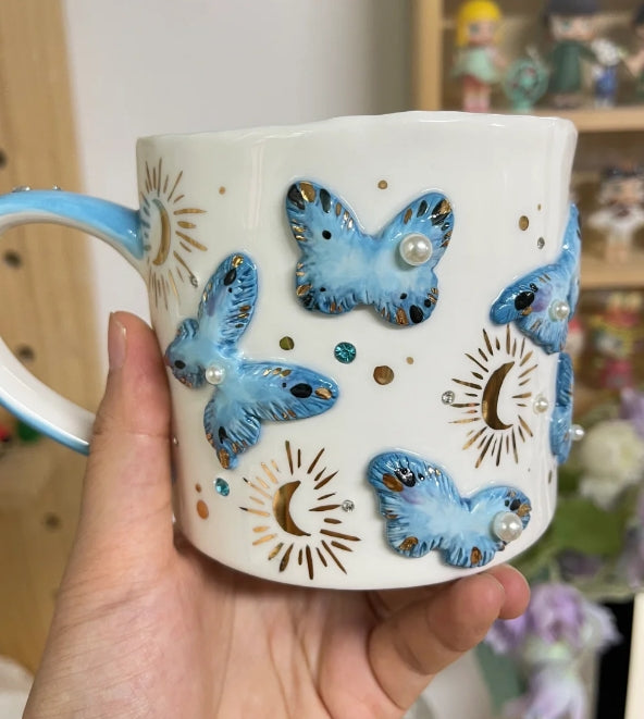 Handmade ceramic flower butterfly cup