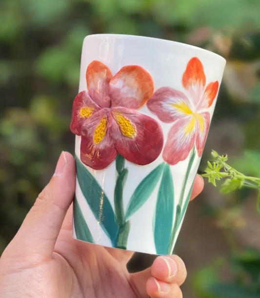 Handmade ceramic iris water cup