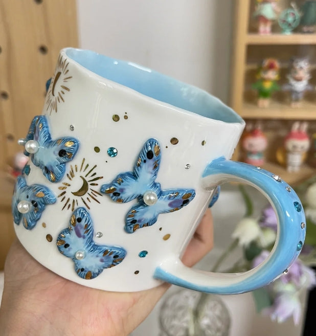 Handmade ceramic flower butterfly cup