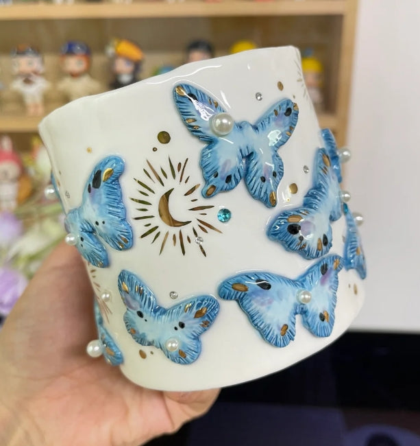 Handmade ceramic flower butterfly cup