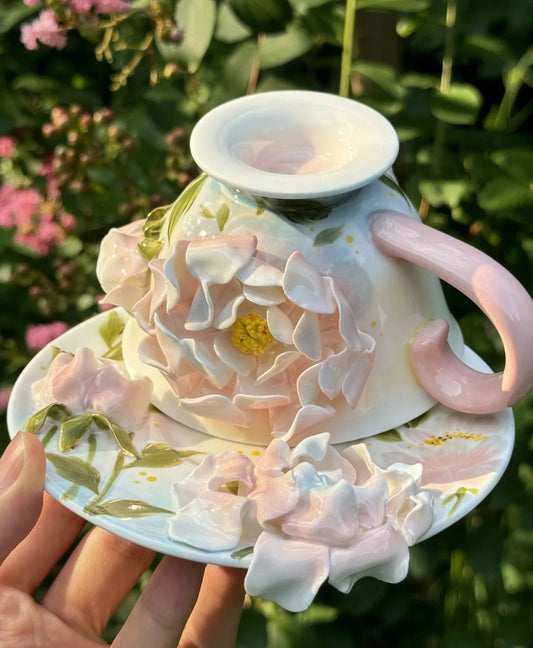 Handmade ceramic peony flower cup