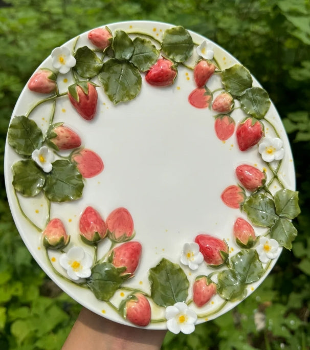 Handmade ceramic exquisite strawberry plate